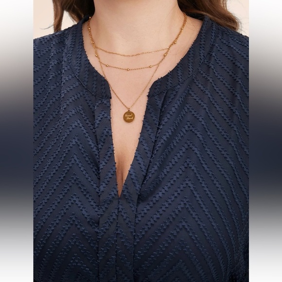 BloomChic Plus Size XL Solid Geometric Pocket Mesh Lantern Sleeve Belted Dress - Picture 5 of 10